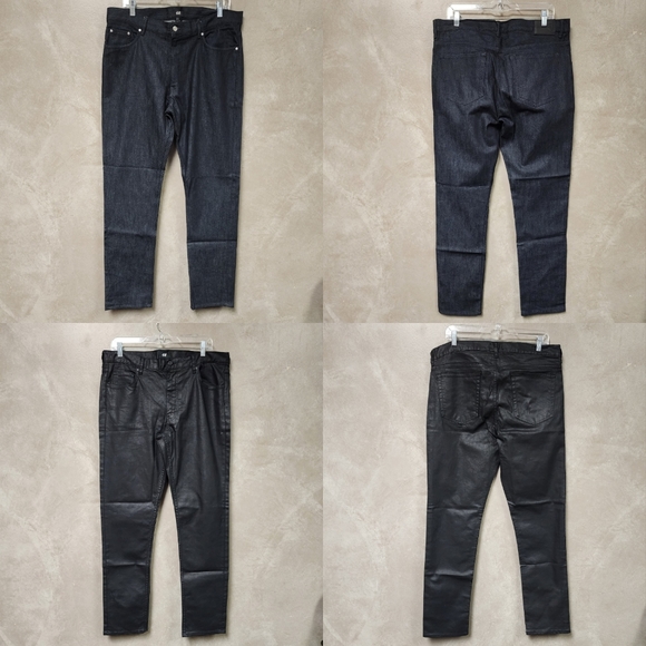 Bundle/Men's H&M High Rise Satiny Finish Black and Blue Denim Pants Size 34x32 - Picture 1 of 9